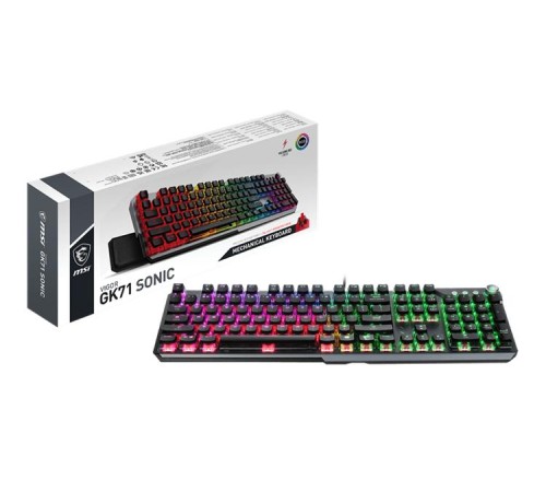клавиатура проводная Gaming Keyboard MSI VIGOR GK71 SONIC, Wired, Mechnical, with Multimedia functions, Light & Fast Red MSI Sonic Switch, incl. Wrist Rest, RGB, Black