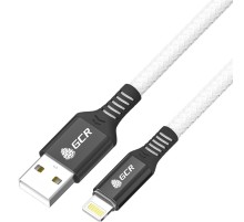GCR Кабель PREMIUM 1.2m для iPhone, iPad, Air, AM/Lightning, MFI, белый нейлон, AL case черный, 28/24 AWG, GCR-53447
