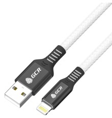 GCR Кабель PREMIUM 1.2m для iPhone, iPad, Air, AM/Lightning, MFI, белый нейлон, AL case черный, 28/24 AWG, GCR-53447