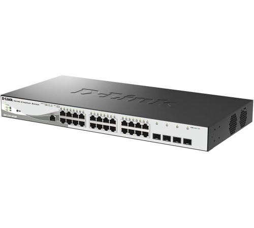 Коммутатор/ DGS-1210-28P/ME/B Managed L2 Metro Ethernet Switch 24x1000Base-T PoE, 4x1000Base-X SFP, PoE Budget 193W, Surge 6KV, CLI, RJ45 Console, Dying Gasp