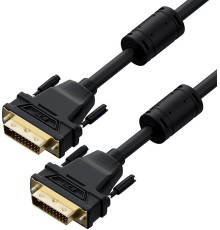 GCR Кабель PROF 15.0m DVI-D, черный, GOLD, ферритовые кольца, OD 8.5mm, 28 AWG, DVI/DVI, 25M/25M, двойной экран