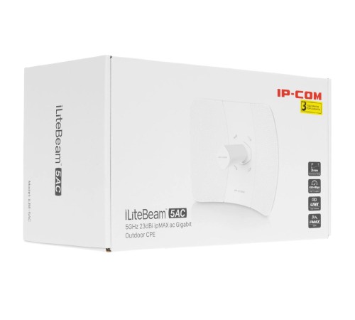 Радиомост IP-COM iLBE-5AC Наружный радиомост большой дальности действия, 5 ГГц, до 867 Мбит/с, IP65, 1х23dbi, 1х1 Гбит/с, PoE, молниезащита 6000В