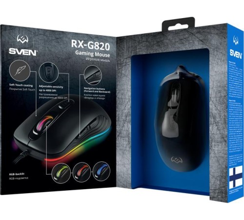 Игровая мышь SVEN RX-G820 (6+1кл. 200-4800 DPI. ПО. SoftTouch. RGB-подсветка. игров. упак) Игровая мышь SVEN RX-G820 (6+1кл. 200-4800 DPI. ПО. SoftTouch. RGB-подсветка. игров. упак)