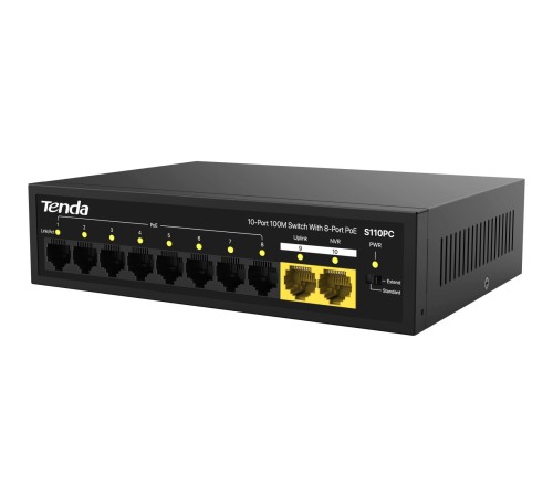 Коммутатор/ Tenda S110PC 10-Port 100M Lite PoE Switch with 8-Port PoE