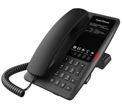 Отельный SIP-Телефон Fanvil H4, 2 SIP-акк., POE, БП в комп., 2x100 Mbps, Чёрный, 5 прог. клав.