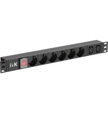 Блок розеток ITK PDU 6 розеток нем. ст. + 2 С13 LED 1U каб. 2м нем. ст.