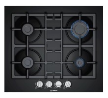 Встраиваемая газовая панель BOSCH Газ, 4.5х59x52 см, закаленное стекло, 4 конфорки, газ-контроль, автоподжиг, черный цвет