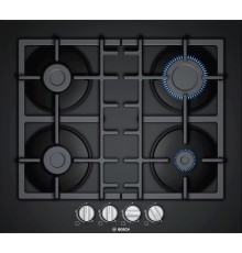 Встраиваемая газовая панель BOSCH Газ, 4.5х59x52 см, закаленное стекло, 4 конфорки, газ-контроль, автоподжиг, черный цвет