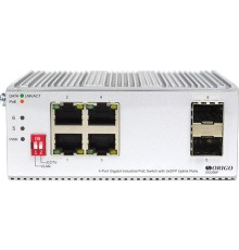Коммутатор/ Unmanaged Industrial Switch 4x1000Base-T PoE, 2x1000Base-X SFP, PoE Budget 60W, Surge 4KV, -40 to 75°C