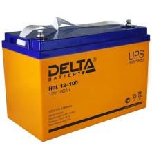 Батарея DELTA серия HRL-X, HRL 12-100 X, напряжение 12В, емкость 100Ач (разряд 10 часов),  макс. ток разряда (5 сек.) 900А, макс. ток заряда 30А, свинцово-кислотная типа AGM, клеммы под болт М6, ДxШxВ 330х171х215мм., вес 33кг., срок службы 12 лет.