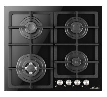 Варочная поверхность MONSHER/ Варочная поверхность MONSHER, High-Tech, газ, 60 см, газ-контроль, автоматический электроподжиг, чугунные решетки, форсунки под сжиженый газ, поворотные переключатели, цвет черный