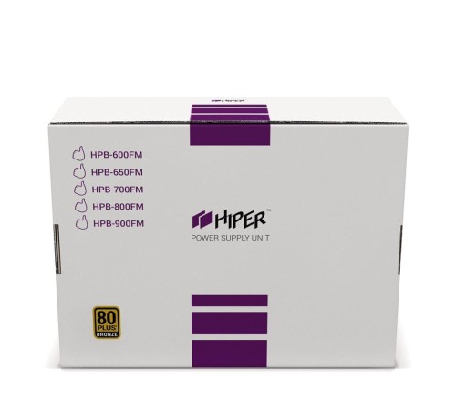 блок питания для ПК 800 Ватт/ Power Supply HIPER HPB-800FM (ATX 2.31, 800W, Active PFC, 80Plus BRONZE, 140mm fan, Full-modular, Black) BOX