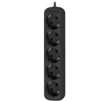 Удлинитель с заземлением Defender M530 3.0 м, 5 розеток, черный/ Power supply grounded Defender M530 3.0 m, 5 outlets, black