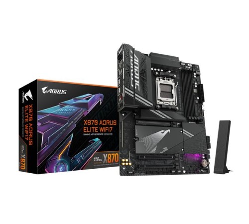 Материнская плата GIGABYTE X870 AORUS ELITE WIFI7 , AM5, X870, 4*DDR5,  4*SATA, 4*M.2, 6*USB 3.2, 4*USB 2.0, 2*Type-C, 3*PCIx16, HDMI, ATX