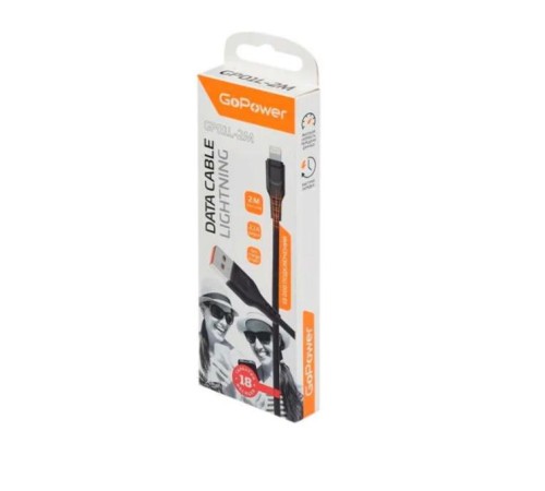 Кабель/ Кабель GoPower GP01L-2M USB (m)-Lightning (m) 2.0м 2.1A черный (1/200/800)