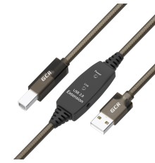 GCR Кабель активный 5.0m USB 2.0, AM/BM, черно-прозрачный, с усилителем сигнала, разъём для доп.питания, 28/24 AWG