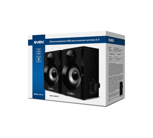 SVEN SPS-517, чёрный, акустическая система 2.0, USB, мощность 2x3 Вт(RMS) SVEN SPS-517, чёрный, акустическая система 2.0, USB, мощность 2x3 Вт(RMS)