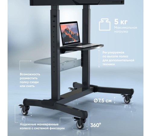 ONKRON мобильная стойка для ТВ 50"-100", макс 120кг, наклонная, чёрная TS1991 ONKRON мобильная стойка для ТВ 50"-100", макс 120кг, наклонная, чёрная TS1991