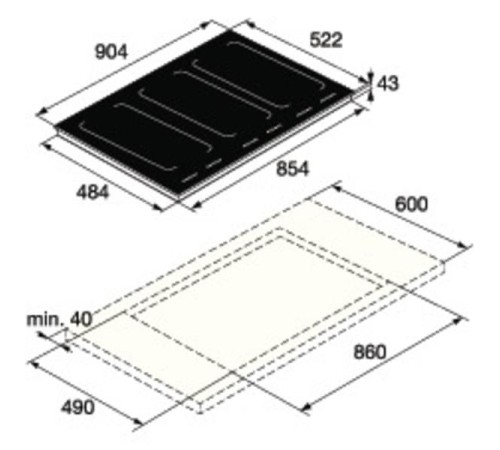 Встраиваемые индукционные панели ASKO/ Арт. 735405 ; индукционная, встраиваемая, 4.3 х 86 х 49,  6 конфорок, электронное управление, сенсорные переключатели, черный цвет