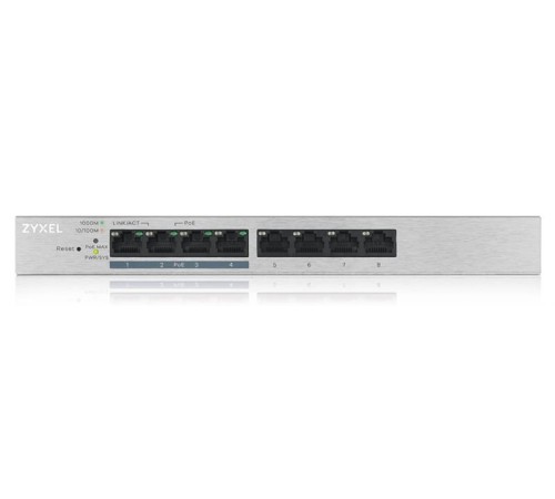 Коммутатор Smart L2 коммутатор PoE+ Zyxel GS1200-8HP v2, 8xGE (4xPoE+), настольный, бесшумный, с поддержкой VLAN, IGMP, QoS и Link Aggregation, бюджет PoE 60 Вт