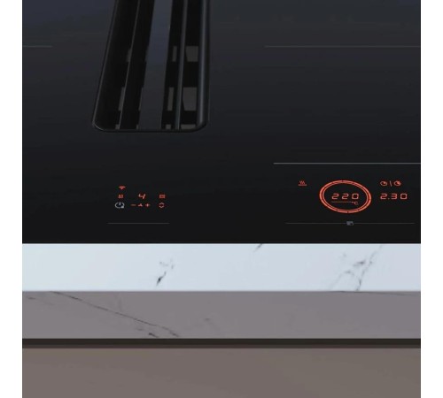 Индукционная варочная панель ASKO/ Арт. 738990 Индукционная варочная панель ASKO, установка вровень со столешницей, 4 зоны нагрева, контроль температуры, объединение зон, автоматическое распознавание посуды, 13 уровней мощности, таймер, вытяжка с  поднима