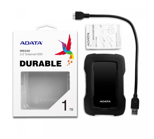 Внешний жесткий диск/ Portable HDD 1TB ADATA HD330 (Black), Silicone, USB 3.2 Gen1, 133x89x16mm, 190g /3 года/