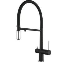 Смеситель RIVELATO Rivelato Смеситель для кухни Adria U-обр. гибкий излив с краном питьевой воды D-35мм, монтаж: вертикально на раковину, материал: нержавеющая сталь, цвет: черный хром