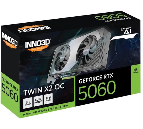 Видеокарта INNO3D RTX 5060 Twin X2 OC//RTX5060, HDMI, DP*3, 8G,D7 Видеокарта INNO3D RTX 5060 Twin X2 OC//RTX5060, HDMI, DP*3, 8G,D7