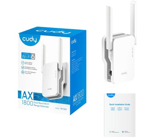 Усилитель Wi-Fi/ AX1800 Wi-Fi 6 Mesh Repeater, AP mode, Chipset MediaTek, Cudy Mesh Support, 1201Mbps at 5GHz + 574Mbps at 2.4GHz, 802.11ax/ac/a/b/g/n, 1 Gigabit ethernet Port, WPS button, Intelligent Signal Light, WPA3, LED control Усилитель Wi-Fi/ AX1800 Wi-Fi 6 Mesh Repeater, AP mode, Chipset MediaTek, Cudy Mesh Support, 1201Mbps at 5GHz + 574Mbps at 2.4GHz, 802.11ax/ac/a/b/g/n, 1 Gigabit ethernet Port, WPS button, Intelligent Signal Light, WPA3, LED control
