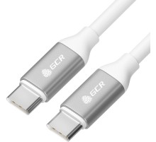 GCR Кабель 1.0m TypeC/TypeC POWER DELIVERY, быстрая зарядка, белый, AL корпус серебро, белый ПВХ, 28/22 AWG, GCR-52362