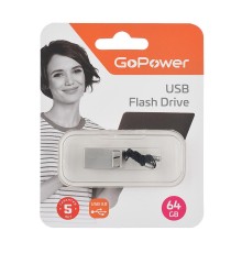 Флеш-накопитель/ Флеш-накопитель GoPower MINI 64GB USB3.0 металл серебряный (1/50/1000)
