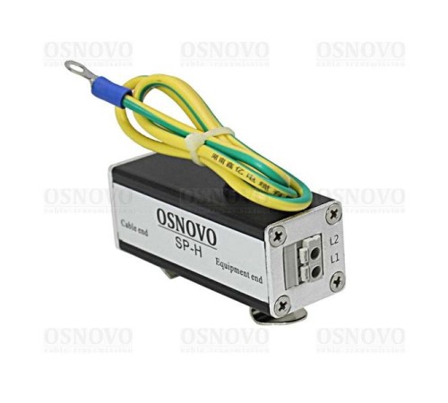 Устройство грозозащиты OSNOVO SP-H Устройство грозозащиты цепей видео HDCVI/HDTVI/AHD одноканальное для кабеля витой пары. Двухступенчатая защита. Полоса пропускания видеосигнала до 80MHz. Максимальное длительное рабочее на