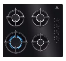 Встраиваемые газовые панели ELECTROLUX/ Газовая варочная поверхность -закаленное стекло, мощность: 7650 Вт, автоматический электроподжиг, газ-контроль, решетки: чугун, независимая установка, размеры (ШхГ): 58x51 см