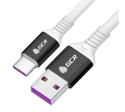 GCR Кабель 0.5m, TypeC POWER DELIVERY 60 W, 5A max, быстрая зарядка, белый TPE, AL case черный, белый ПВХ, 28/22 AWG, GCR-53655