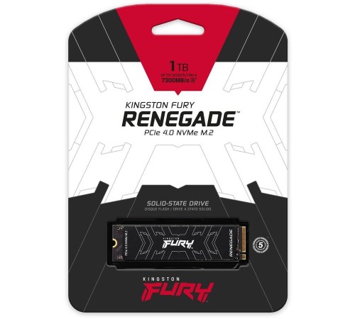 Твердотельный накопитель/ Kingston SSD Fury Renegade, 1000GB, M.2(22x80mm), NVMe, PCIe 4.0 x4, 3D TLC, R/W 7300/6000MB/s, IOPs 900 000/1 000 000, DRAM buffer 1024MB, TBW 1000, DWPD 0.55 (60 мес) Твердотельный накопитель/ Kingston SSD Fury Renegade, 1000GB, M.2(22x80mm), NVMe, PCIe 4.0 x4, 3D TLC, R/W 7300/6000MB/s, IOPs 900 000/1 000 000, DRAM buffer 1024MB, TBW 1000, DWPD 0.55 (60 мес)