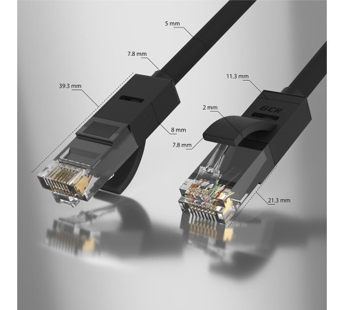 GCR Патч-корд прямой 6.0m UTP кат.5e, черный, позолоченные контакты, 24 AWG, литой, GCR-50997, ethernet high speed 1 Гбит/с, RJ45, T568B