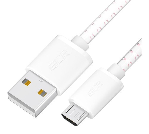 GCR Кабель 0.5m MicroUSB, бело-розовый, белые коннекторы, быстрая зарядка, 28/24 AWG, GCR-54449
