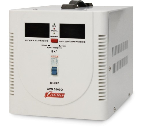 Стабилизатор POWERMAN AVS 3000D, ступенчатый регулятор, цифровые индикаторы уровней напряжения, 3000ВА, 140-260В, максимальный входной ток 20А, клеммная колодка, IP-20, напольный, 280мм х 200мм х 225мм, 6.8 кг./ Stabilizer POWERMAN AVS 3000D, step-type r Стабилизатор POWERMAN AVS 3000D, ступенчатый регулятор, цифровые индикаторы уровней напряжения, 3000ВА, 140-260В, максимальный входной ток 20А, клеммная колодка, IP-20, напольный, 280мм х 200мм х 225мм, 6.8 кг./ Stabilizer POWERMAN AVS 3000D, step-type r