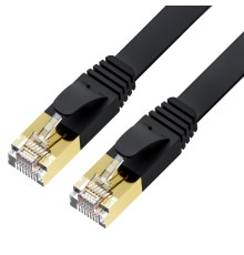 GCR Патч-корд 10.0m PROF плоский прямой кат.7 ethernet, FTP, медь, черный, литой, экранированные коннекторы 24K GOLD, RJ45, T568B