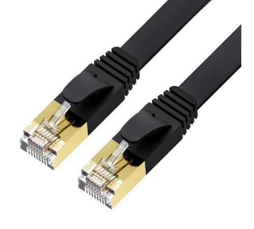 GCR Патч-корд 10.0m PROF плоский прямой кат.7 ethernet, FTP, медь, черный, литой, экранированные коннекторы 24K GOLD, RJ45, T568B