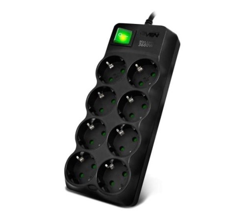 Фильтр SVEN SF-08E-16 (1,8 м 8 розеток с защитными шторками,16А) черный, цветная коробка
