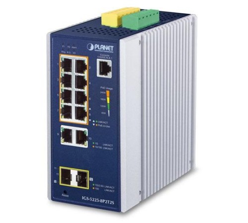 коммутатор/ PLANET IP30 Industrial L2+/L4 8-Port 1000T 802.3at PoE + 2-Port 10/100/1000T + 2-Port 100/1000X SFP Full Managed Switch (-40 to 75 C, dual redundant power input on 48~56VDC terminal block, DIDO, ERPS Ring, 1588, ONVIF, Cybersecurity features)