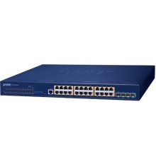 коммутатор/ PLANET Layer 3 24-Port 10/100/1000T 802.3at PoE + 4-Port 10G SFP+ Stackable Managed Switch (370W PoE budget, Hardware stacking up to 8 units, hardware-based Layer 3 IPv4/IPv6 Routing and VRRP, supports ERPS Ring)