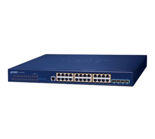 коммутатор/ PLANET Layer 3 24-Port 10/100/1000T 802.3at PoE + 4-Port 10G SFP+ Stackable Managed Switch (370W PoE budget, Hardware stacking up to 8 units, hardware-based Layer 3 IPv4/IPv6 Routing and VRRP, supports ERPS Ring)