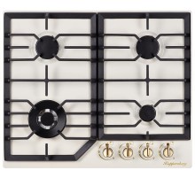 Встраиваемые газовые панели Kuppersberg/ газ, варочная поверхность 45х610х510 мм, ниша для встраивания 560 х 480 мм, классический стиль, 4 конфорки, электроподжиг, газ-контроль, чугунные решетки, цвет фурнитуры: бронза, цвет: бежевый
