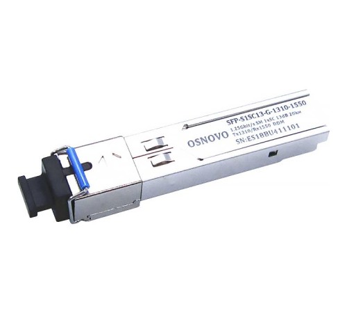 Трансивер/ OSNOVO Оптический SFP Модуль GE, одно волокно SM, до 1,25 Гбит/c, SC, до 20км, Tx:1310/Rx:1550, DDM Трансивер/ OSNOVO Оптический SFP Модуль GE, одно волокно SM, до 1,25 Гбит/c, SC, до 20км, Tx:1310/Rx:1550, DDM