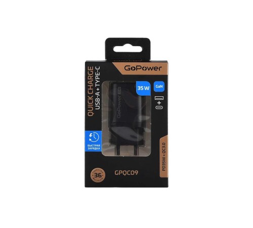 Сетевое З/У/ Сетевое З/У GoPower GPQC09 1USB+1Type-C 35W QC3.0 GAN черный Сетевое З/У/ Сетевое З/У GoPower GPQC09 1USB+1Type-C 35W QC3.0 GAN черный
