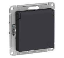 ATLASDESIGN РОЗЕТКА с заземл. со шторками с крышкой, 16А, IP20, механизм, КАРБОН