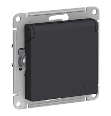 ATLASDESIGN РОЗЕТКА с заземл. со шторками с крышкой, 16А, IP20, механизм, КАРБОН