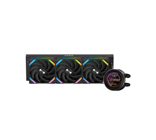 Водяное охлаждение для процессора/ Water Cooling System SAMA Q60 Black (360mm, LED temp., Black, ARGB/ Fans: 3x120mm, 86CFM, 30dBA, 2600RPM/ Pump height 64mm, 30dBA, 2800RPM, Rad thickness 27mm/ S: 1851, 1700, 1200, 20XX, 115X, AM5, AM4)